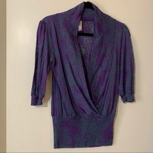 Myan Purple/Green Burnout Faux Wrap Top